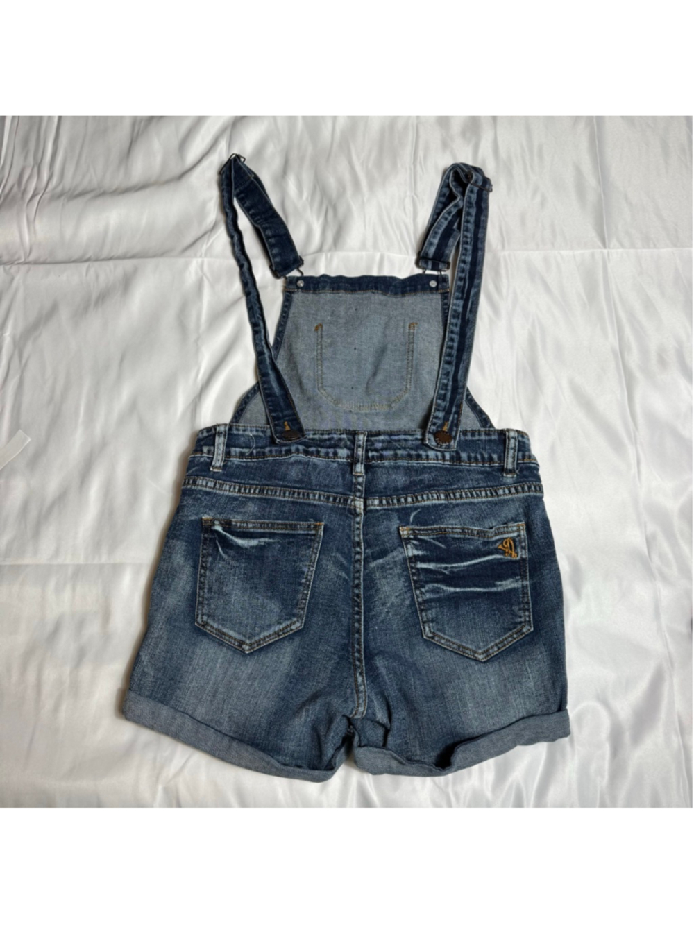 Women's VIP JEANS Blue Distressed Denim Overall Shorts Juniors 11 - Picture 4 of 7